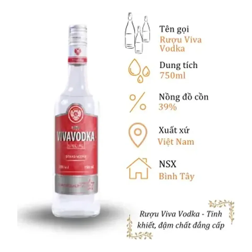 Rượu Viva Vodka - Chai 750ml 39% (Bottle Viva Vodka 750ml 39%)