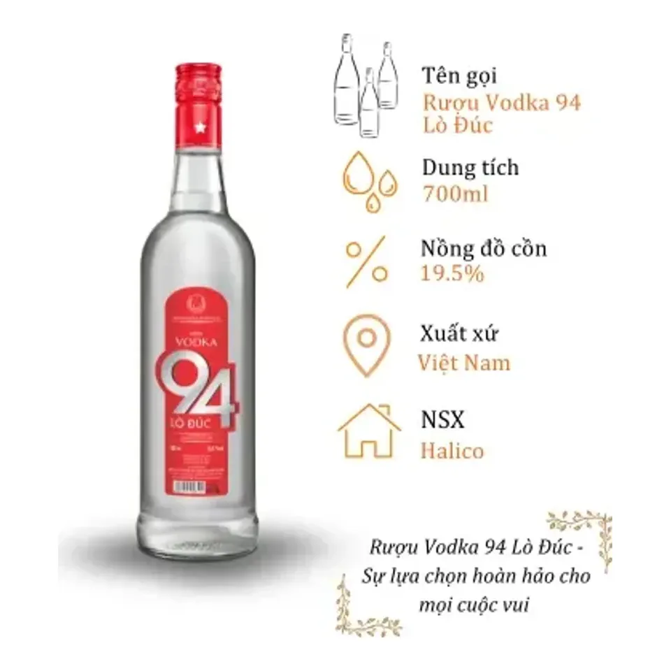 Rượu Vodka 94 Lò Đúc - Chai 700ml 19.5% (Bottle Vodka 94 Lo Duc)